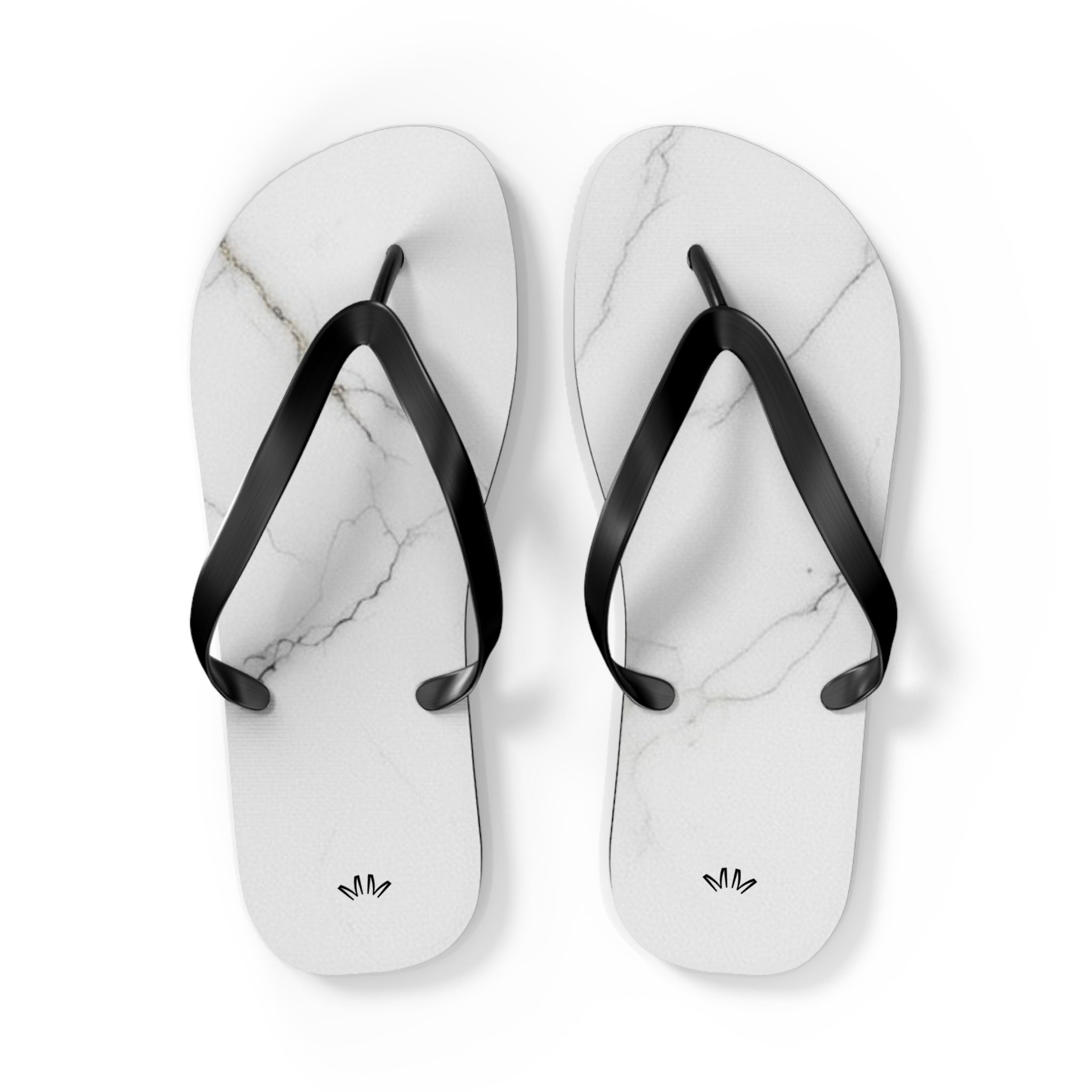 White Marble Flip Flops | Minimal Stone Pattern, Black Straps
