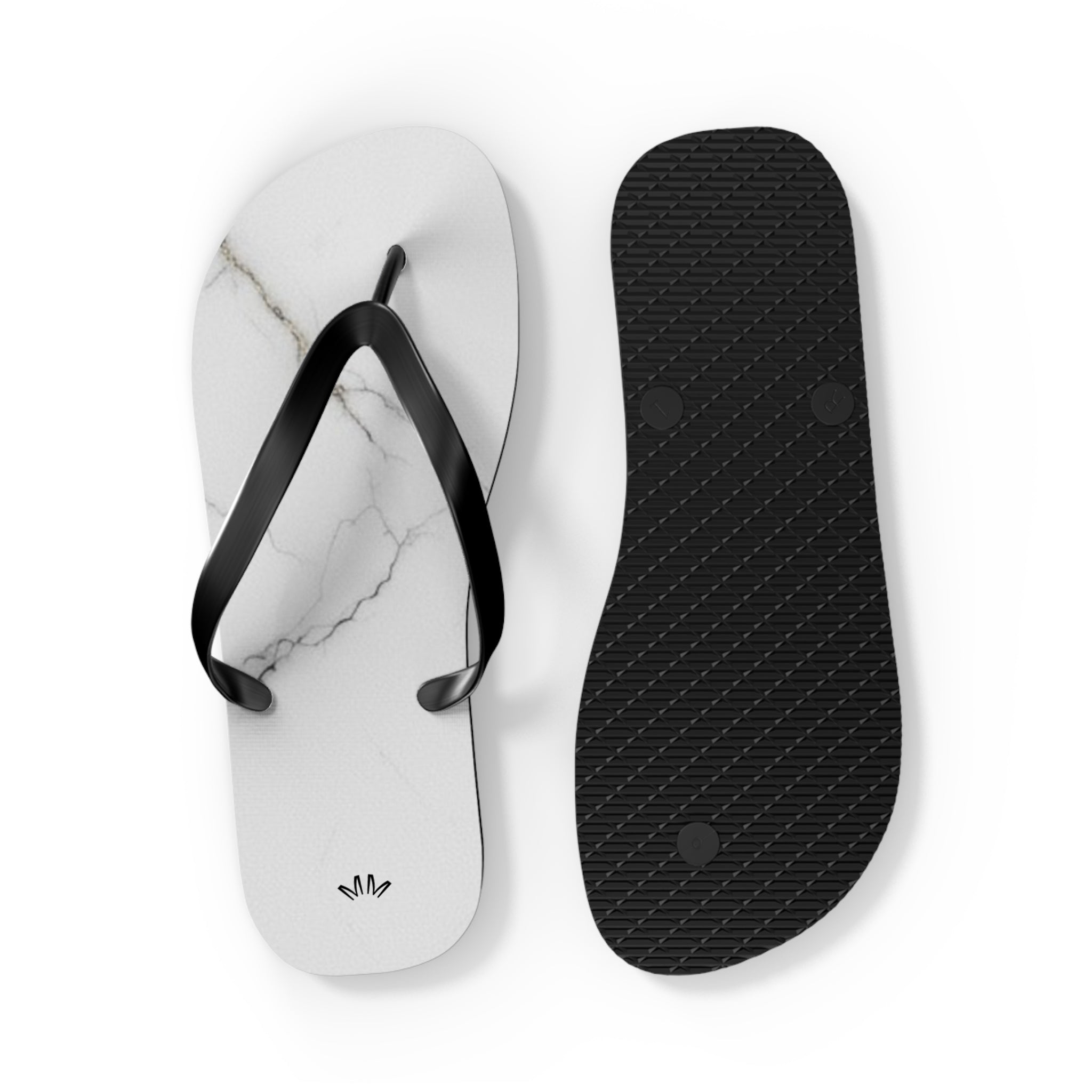 White Marble Flip Flops | Minimal Stone Pattern, Black Straps