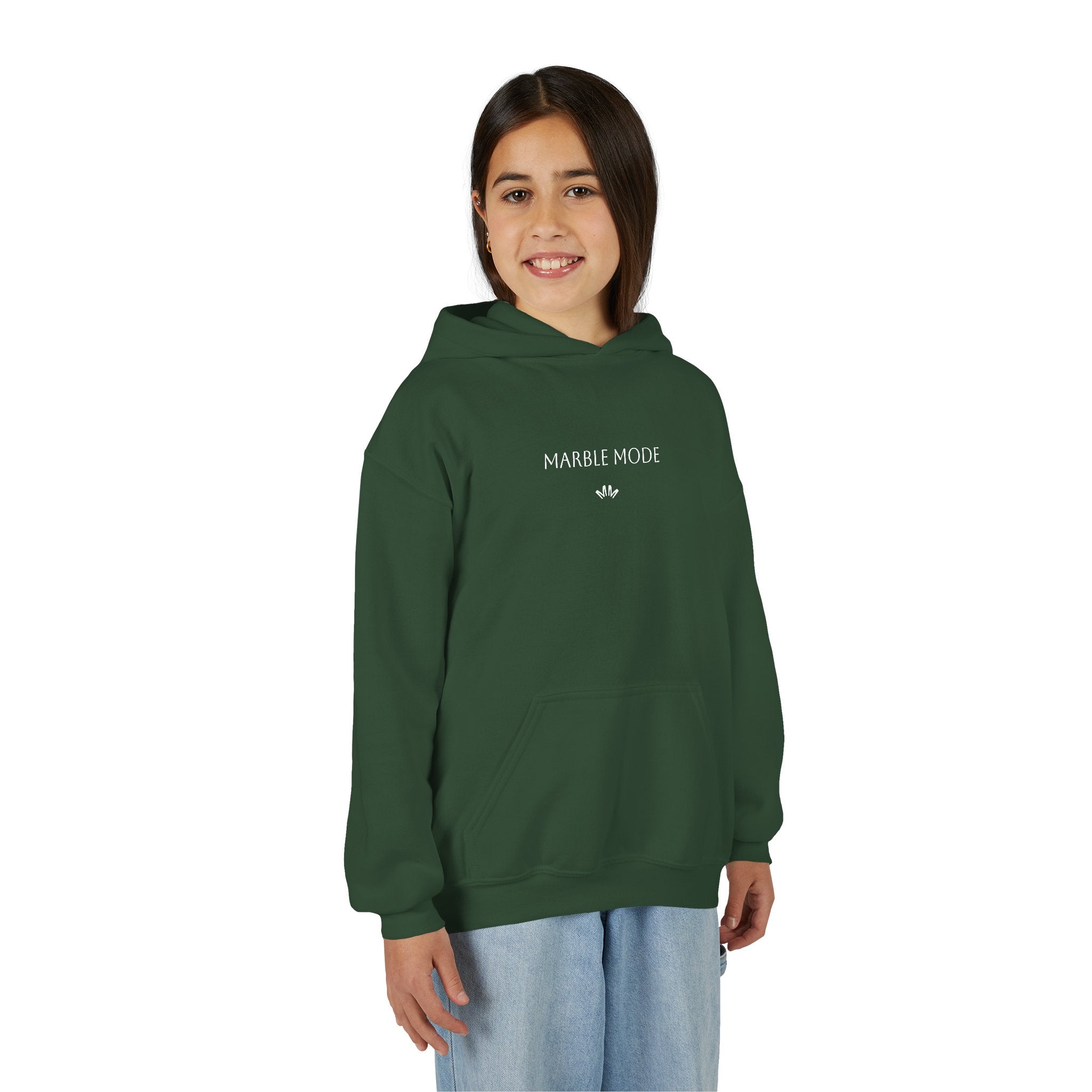 Youth Hoodie - 'Marble Mode' Minimalist Green Pullover