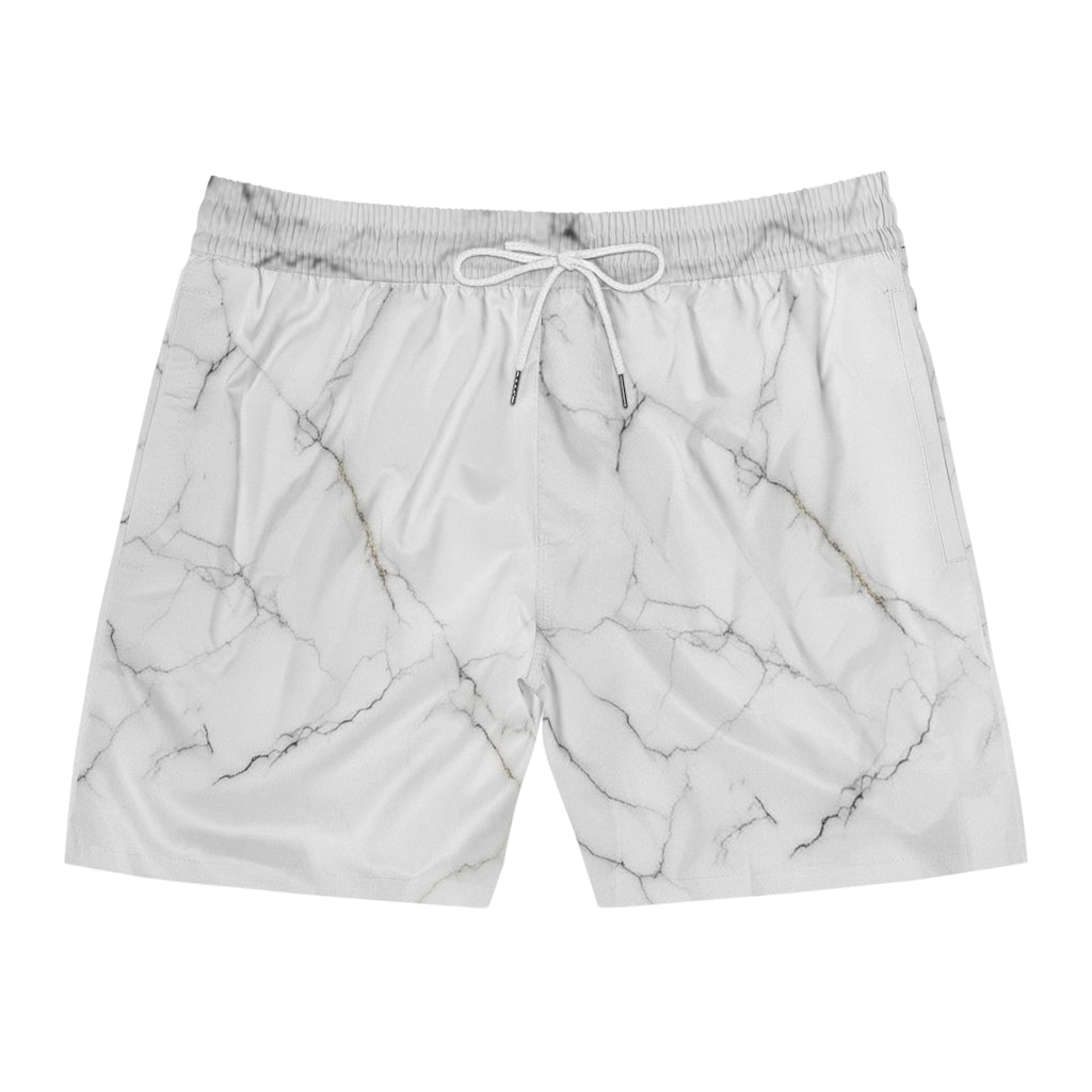 Marble Print Swim Shorts — Men's Mid-Length Beach Trunks