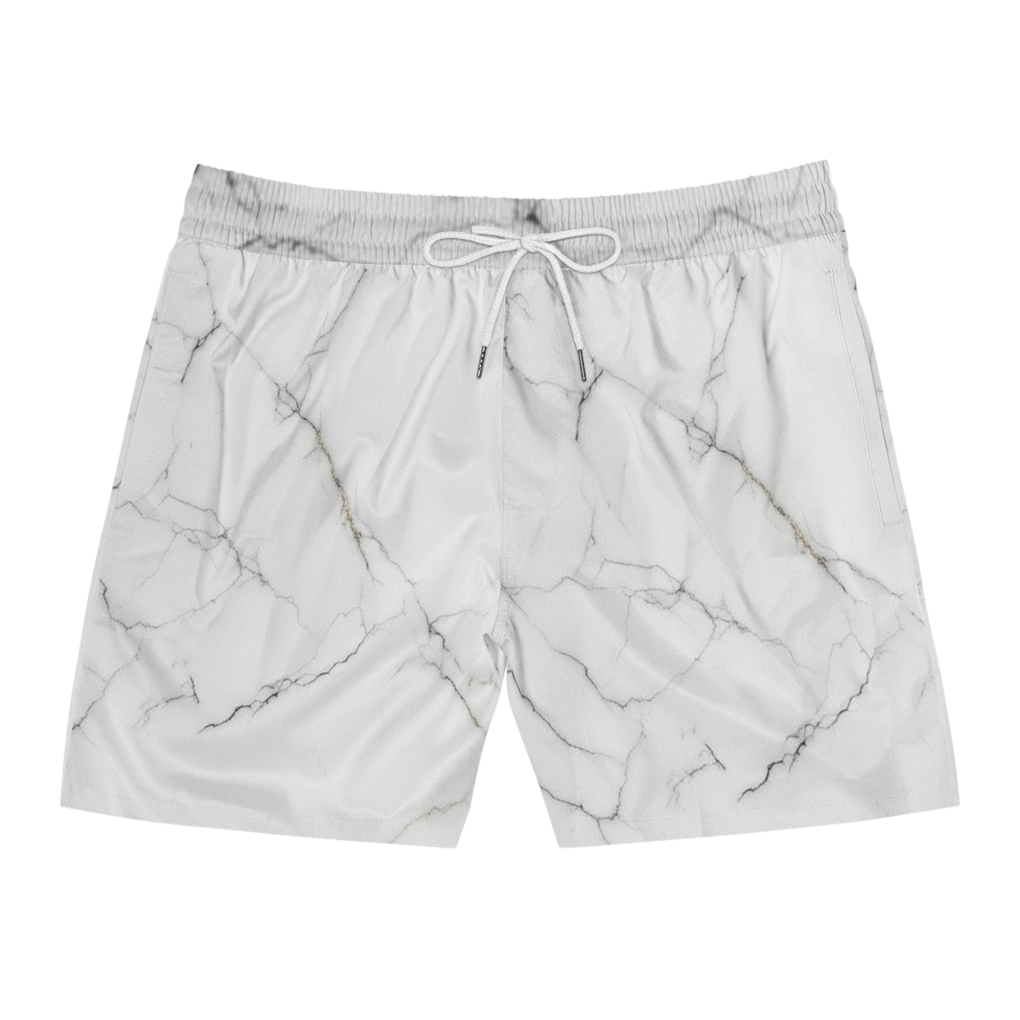 Marble Print Swim Shorts — Men's Mid-Length Beach Trunks