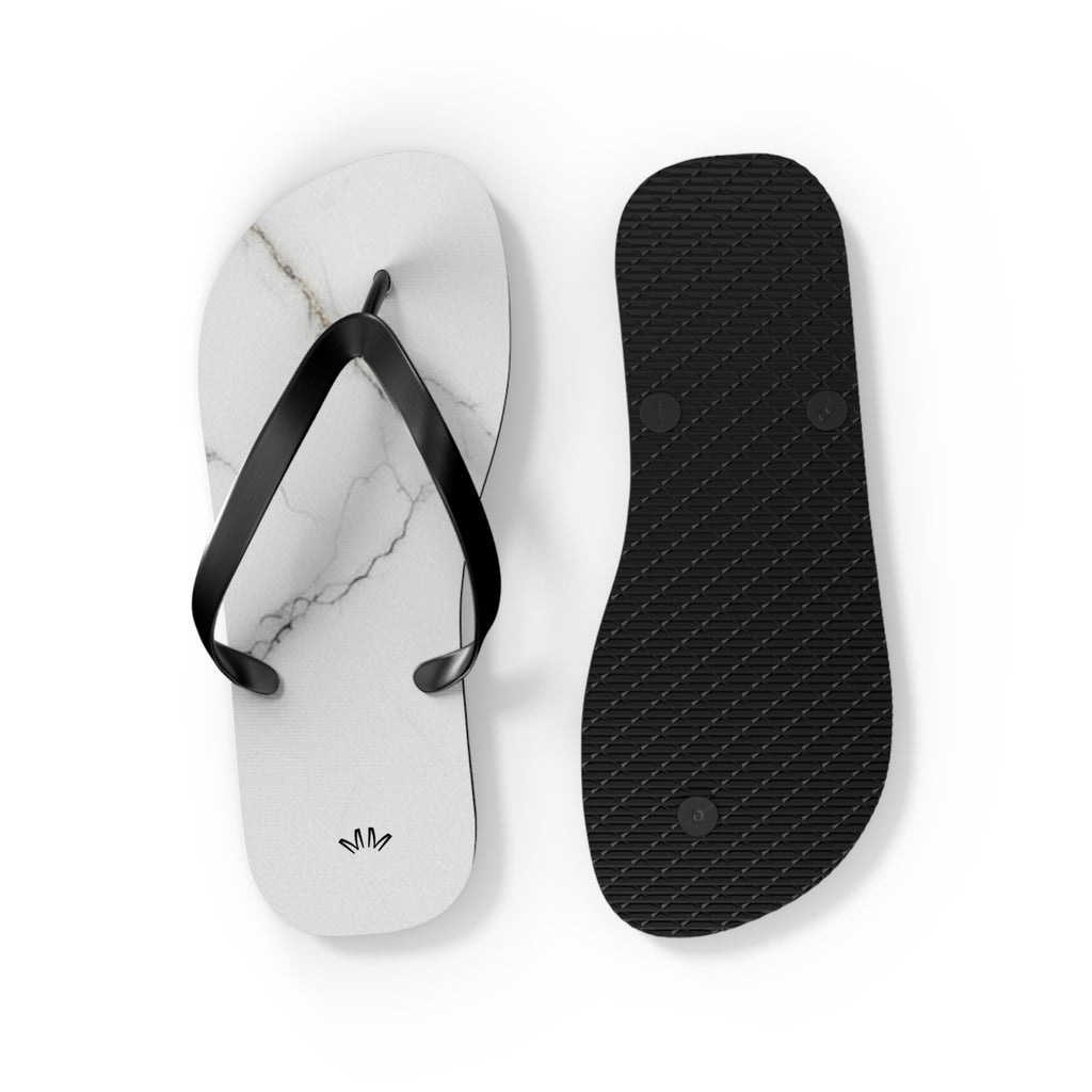 White Marble Flip Flops | Minimal Stone Pattern, Black Straps