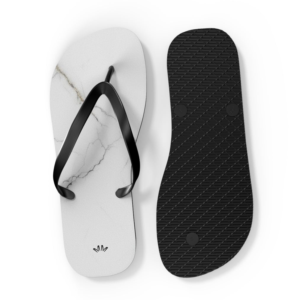 White Marble Flip Flops | Minimal Stone Pattern, Black Straps