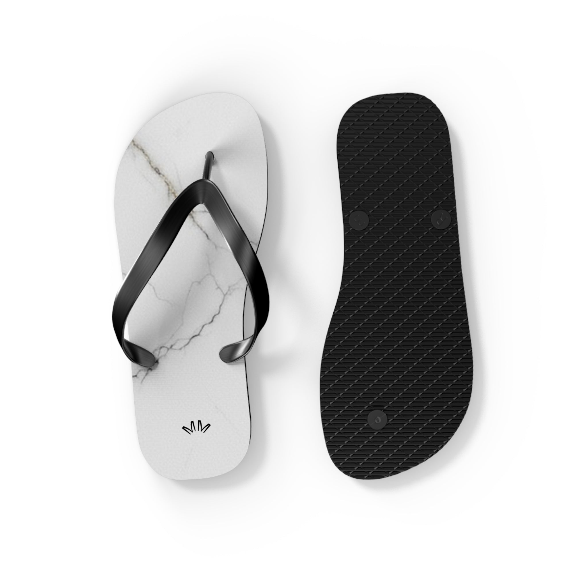 White Marble Flip Flops | Minimal Stone Pattern, Black Straps