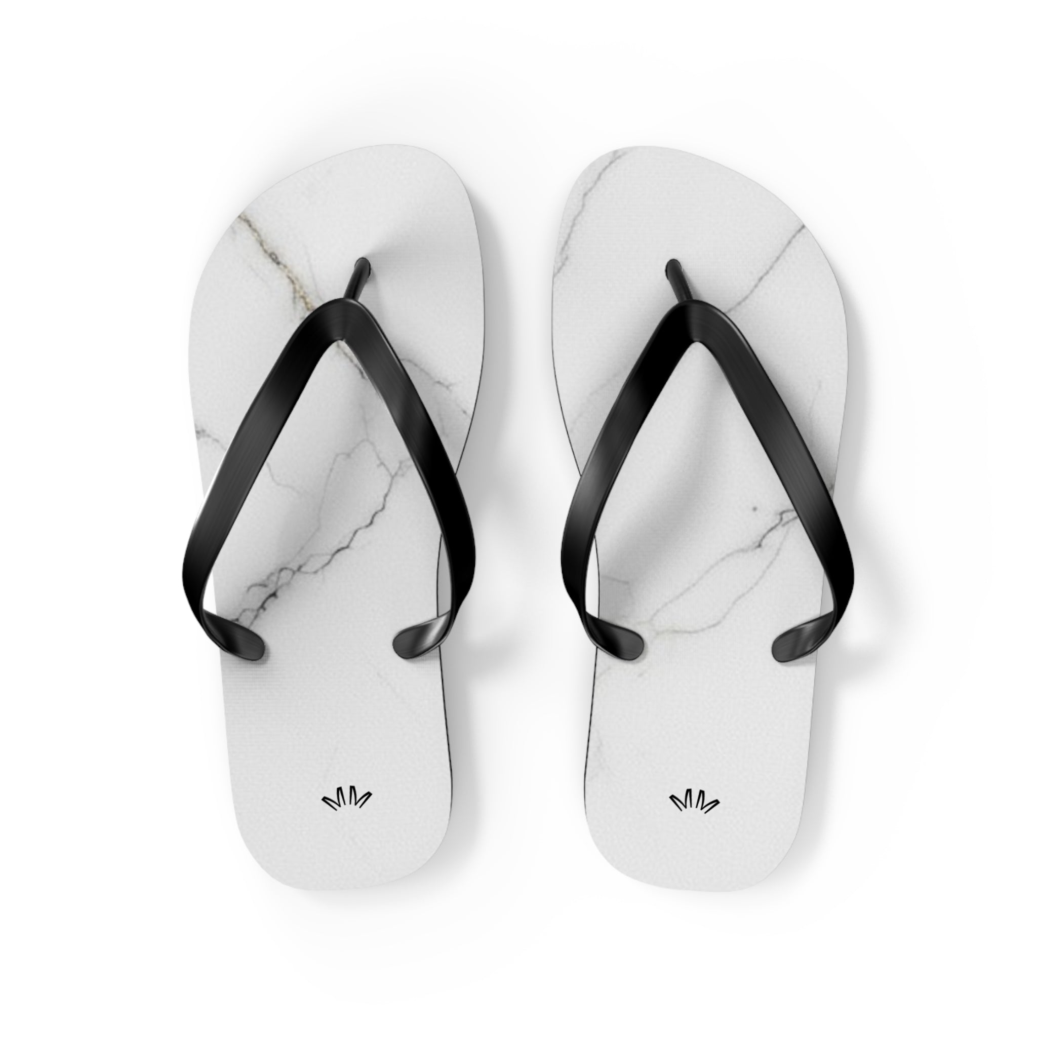 White Marble Flip Flops | Minimal Stone Pattern, Black Straps