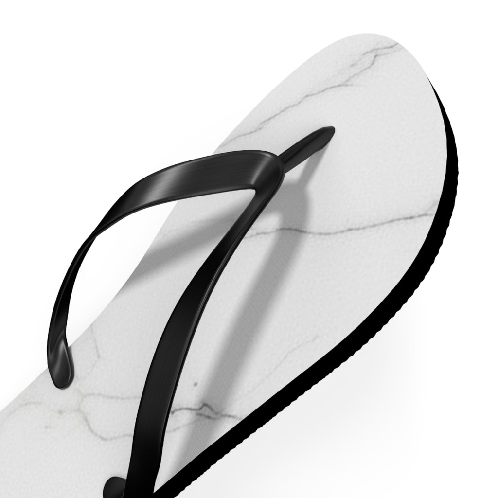 White Marble Flip Flops | Minimal Stone Pattern, Black Straps