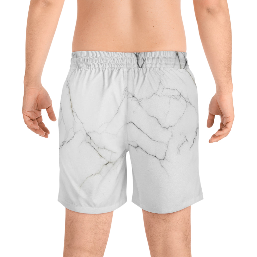 Marble Print Swim Shorts — Men's Mid-Length Beach Trunks