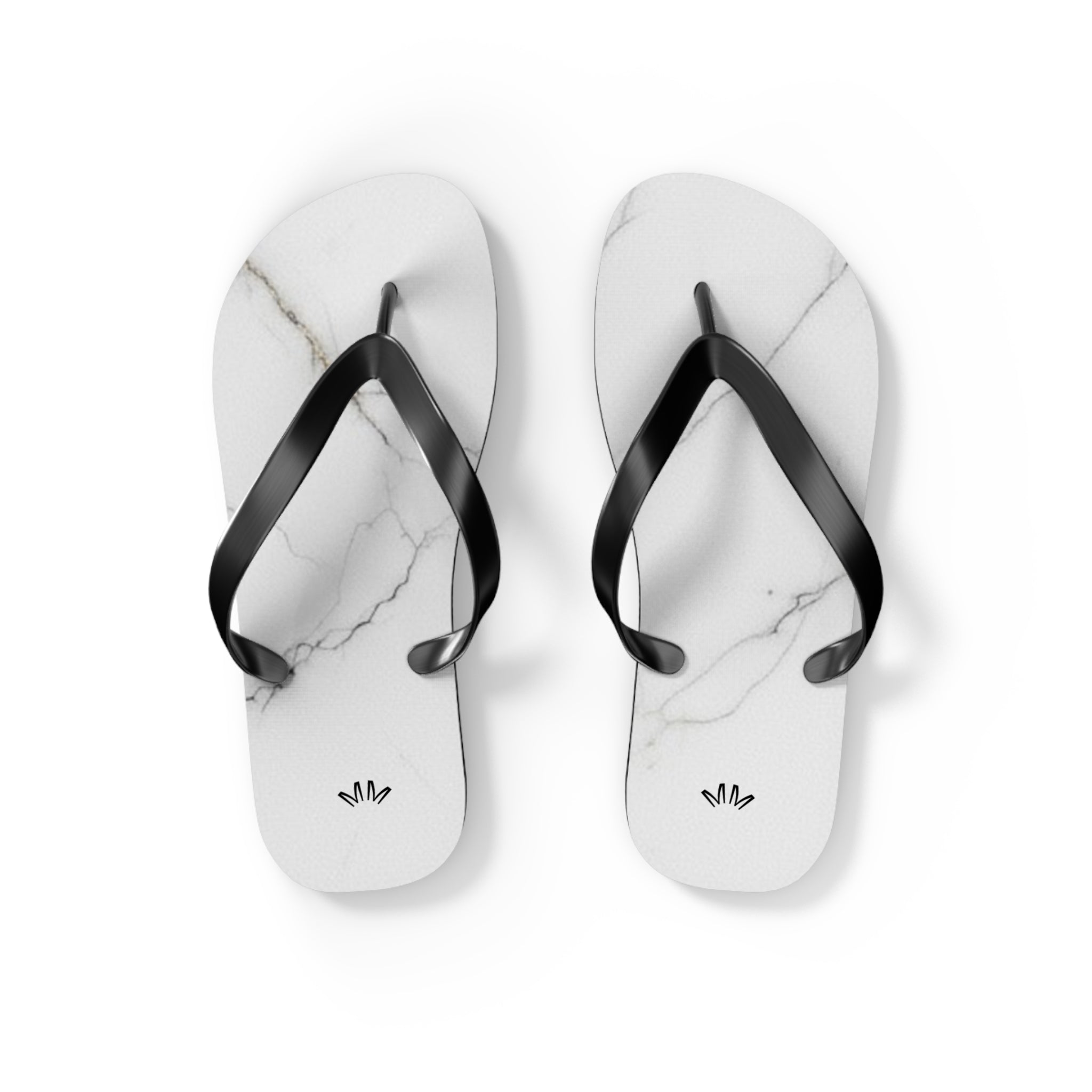 White Marble Flip Flops | Minimal Stone Pattern, Black Straps