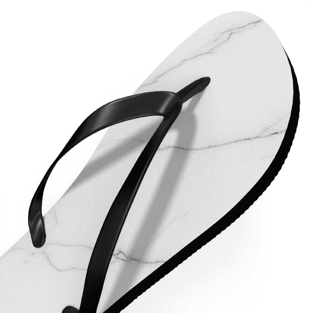 White Marble Flip Flops | Minimal Stone Pattern, Black Straps
