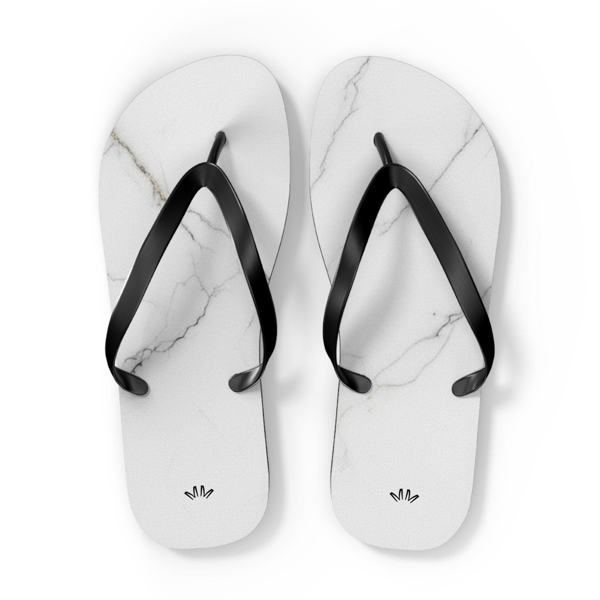 White Marble Flip Flops | Minimal Stone Pattern, Black Straps